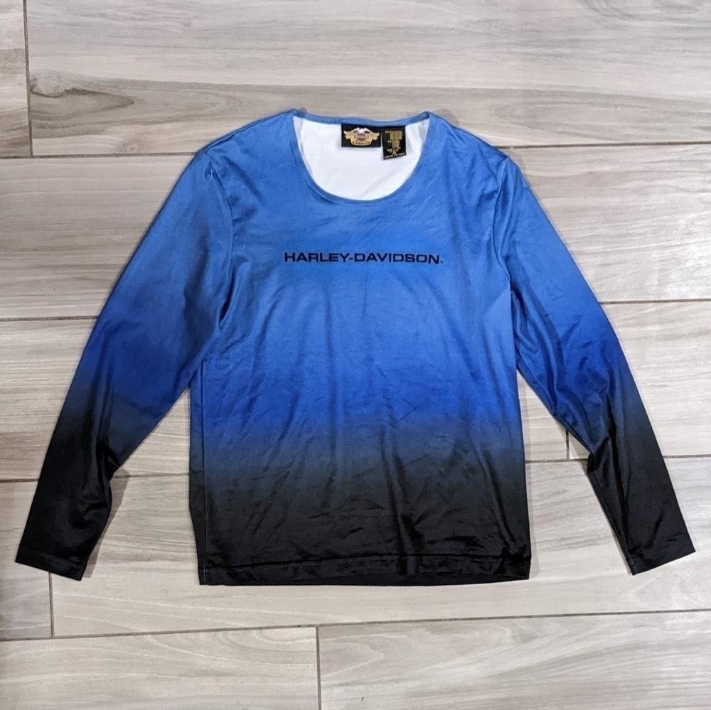 Harley Davidson Blue Black Ombre Soft Long Sleeve Shirt
